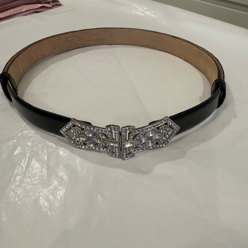 Oscar de la Renta vintage Black Belt with Silver Embellished Buckle - Picture 2 of 10